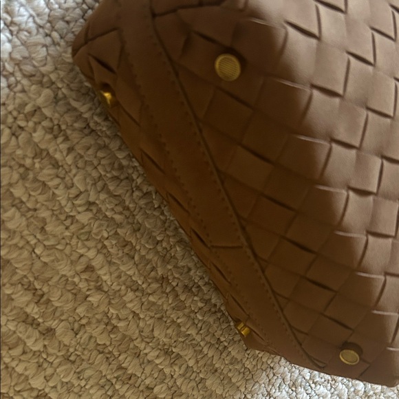 Tan Brown suede Woven Handbag with grass hardware - purse - day or night - bag - Picture 3 of 8